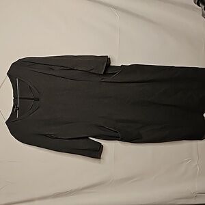 Lafayette 148 New York gray grey v neck slouchy pockets midi sheath dress sz 14